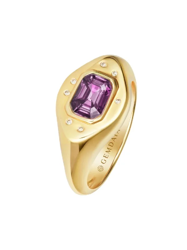 women's crystal rings-Purple Sapphire 14K Gold Signet Ring