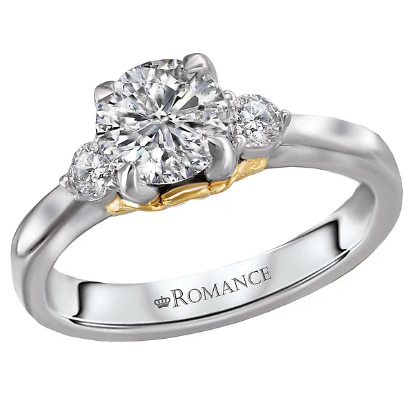 eco-friendly engagement rings-3-Stone Semi-Mount 14K White Gold Romance Collection Wedding Ring.