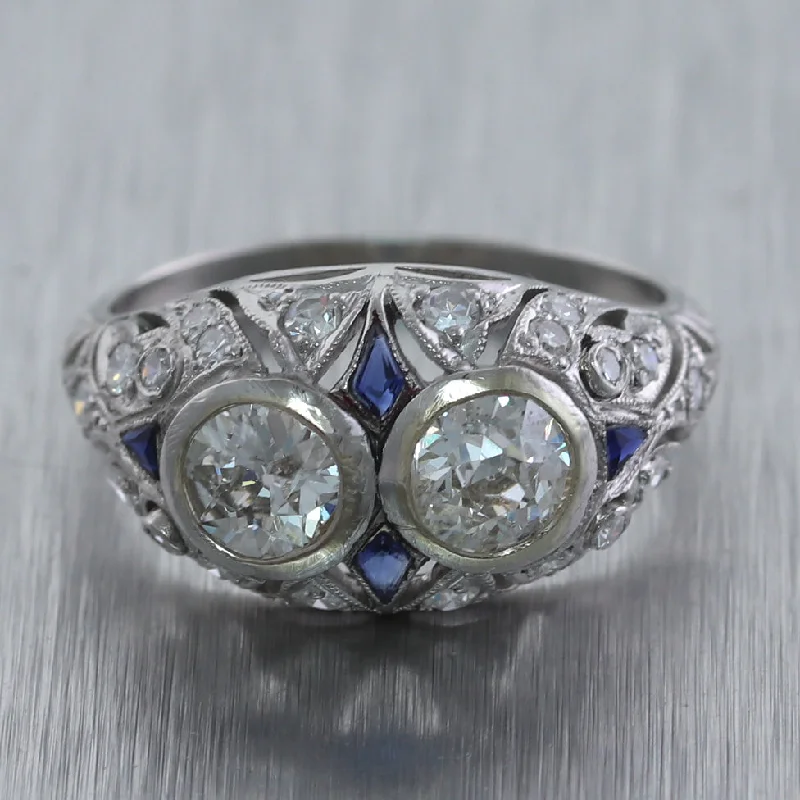 women's stackable rings-1920's Antique Art Deco Platinum 1.51ctw Diamond & Sapphire Ring