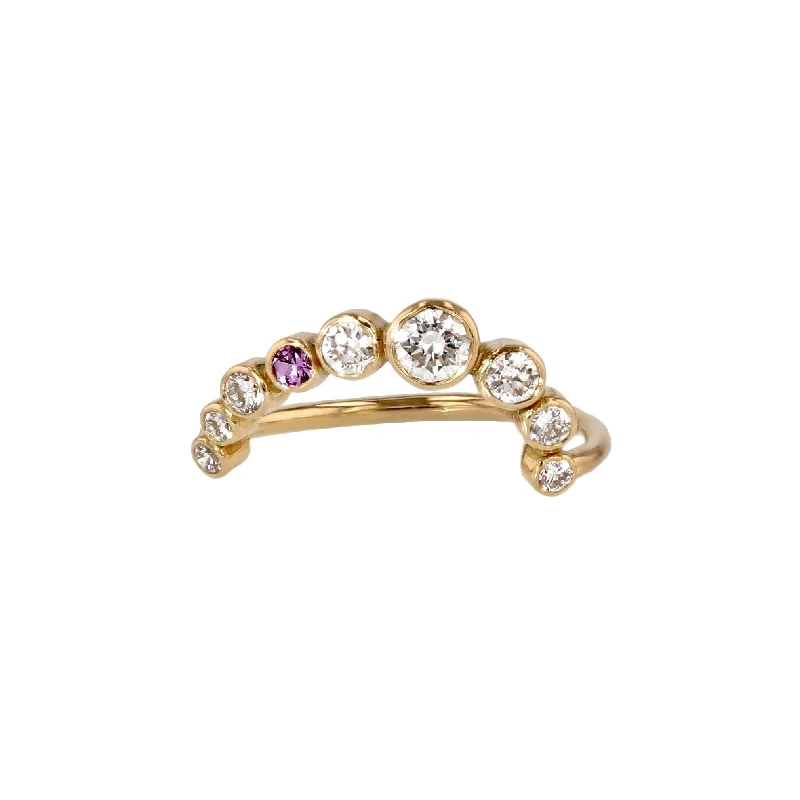 women's unique rings-9 Stone 18K Gold Ring w. Diamonds & Sapphire