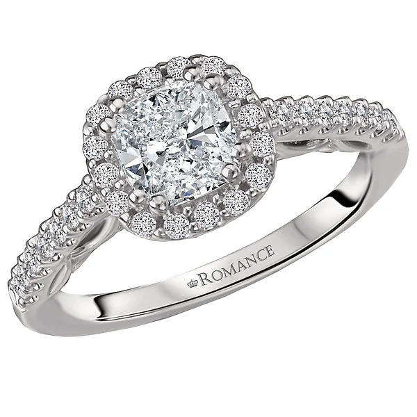 platinum solitaire engagement rings-14K White Gold Halo Semi-Mount Romance Collection Wedding Ring.