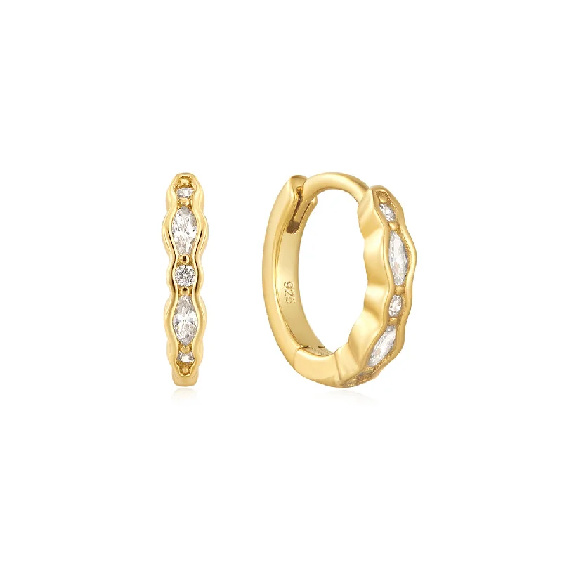 women's minimalist hoop earrings-Gold Vermeil Multi Shaped CZ Channel Huggies