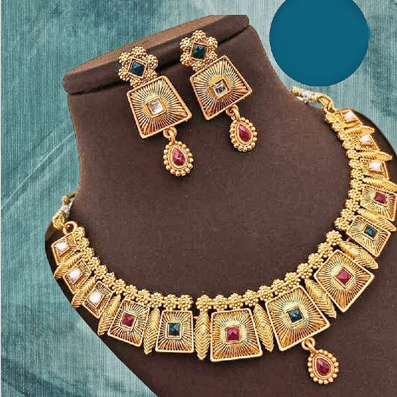 women's butterfly necklaces-Kavyanjali Jewels Gold Plated Pota Stone Necklace Set