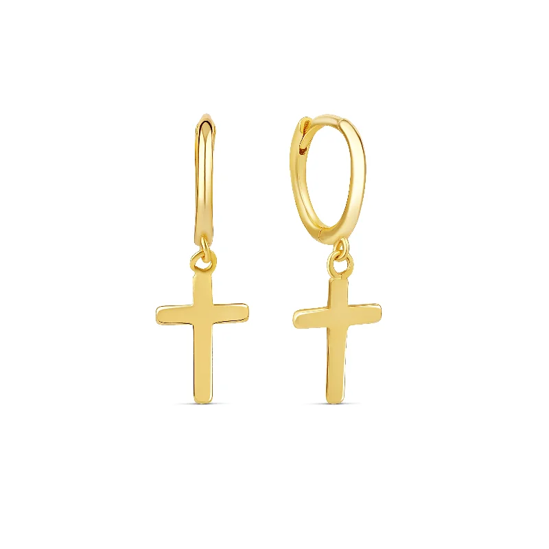 women's colorful earrings-The Gold Cross Huggies