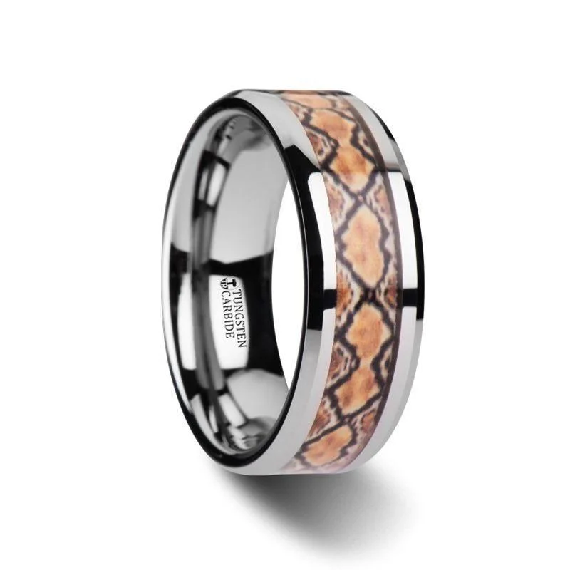 elegant diamond engagement rings-SERPENTINE Tungsten Wedding Ring with Boa Snake Skin Design Inlay - 8mm