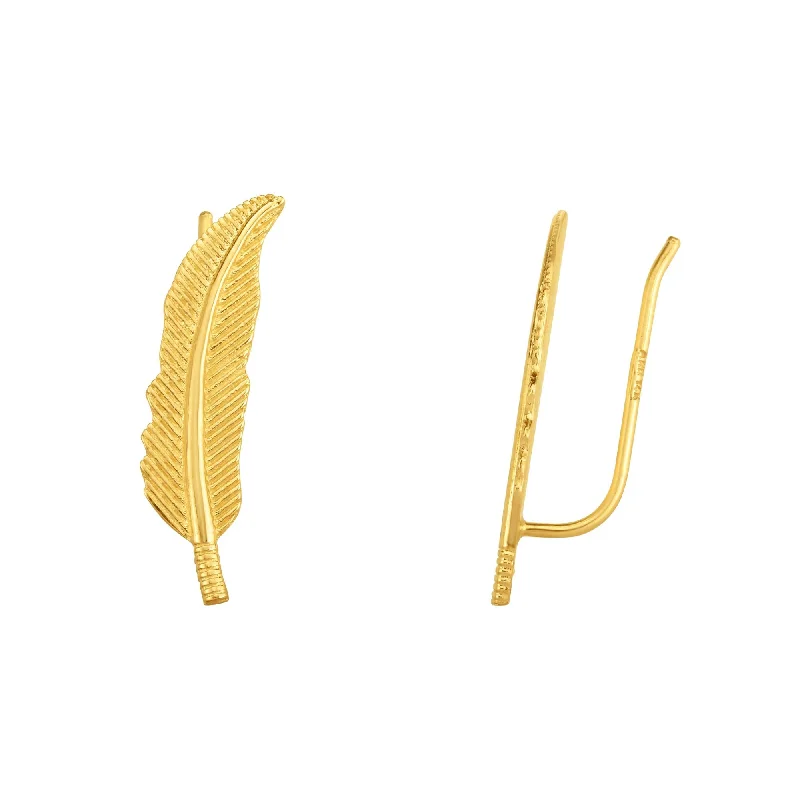 women's lightweight earrings-14K Gold Feather Ear Climber