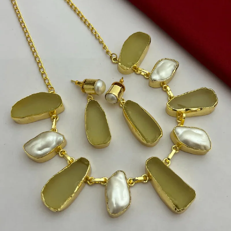 women's opal necklaces-FS Collection Gold Plated Stone Necklace Set