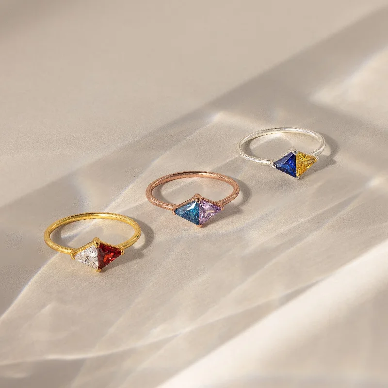 women's custom rings-Toi et Moi Triangle Birthstone Ring