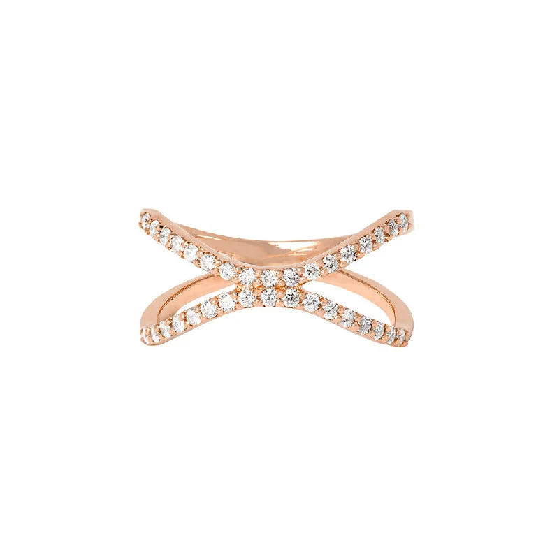 women's personalized engagement rings-Letter X 18K Rose Gold Ring w. Diamonds