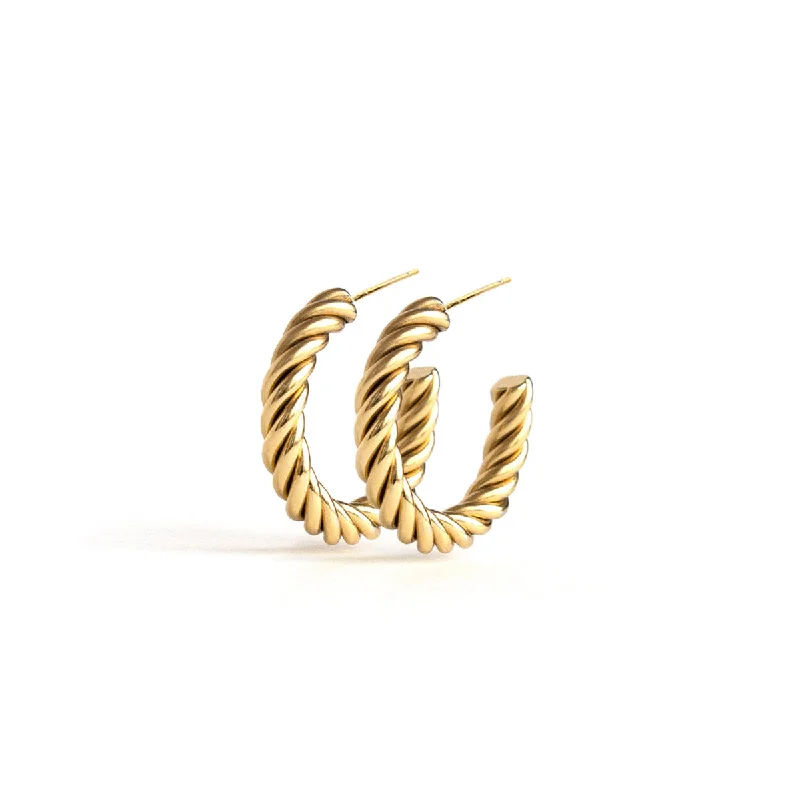 women's custom made earrings-Spin Gold Hoops