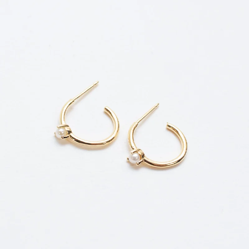 women's multi-colored earrings-Gold Vermeil Little Hoop on Post with Pearl