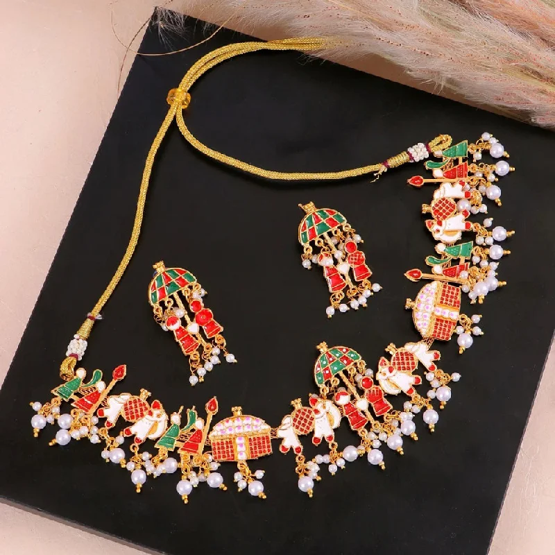 women's ruby necklaces-H K Fashion Gold Plated Meenakari Doli Barat Necklace Set