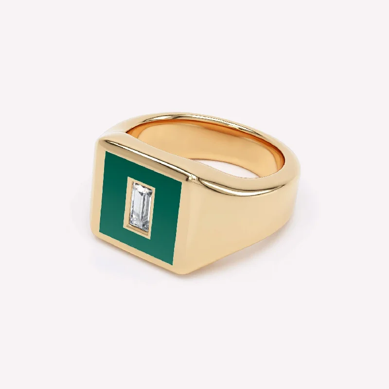 women's cute rings-Eternity Green 14K Gold Signet Ring w. Lab-Grown Diamond