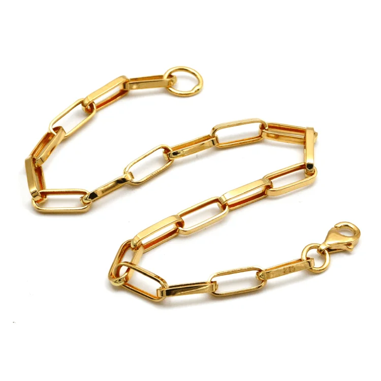 women's charm bracelets-Real Gold Thick Link Paper Clip Solid Chain Bracelet CVB498 (20 C.M) BR1527