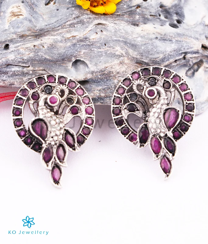 women's anniversary earrings-The Mor Silver Ear-studs (Red/Oxidised)