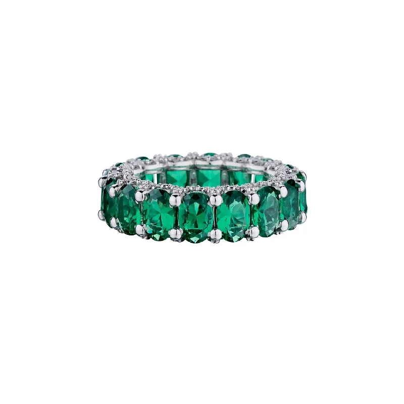 women's friendship rings-EMERALD & DIAMOND ETERNITY BAND