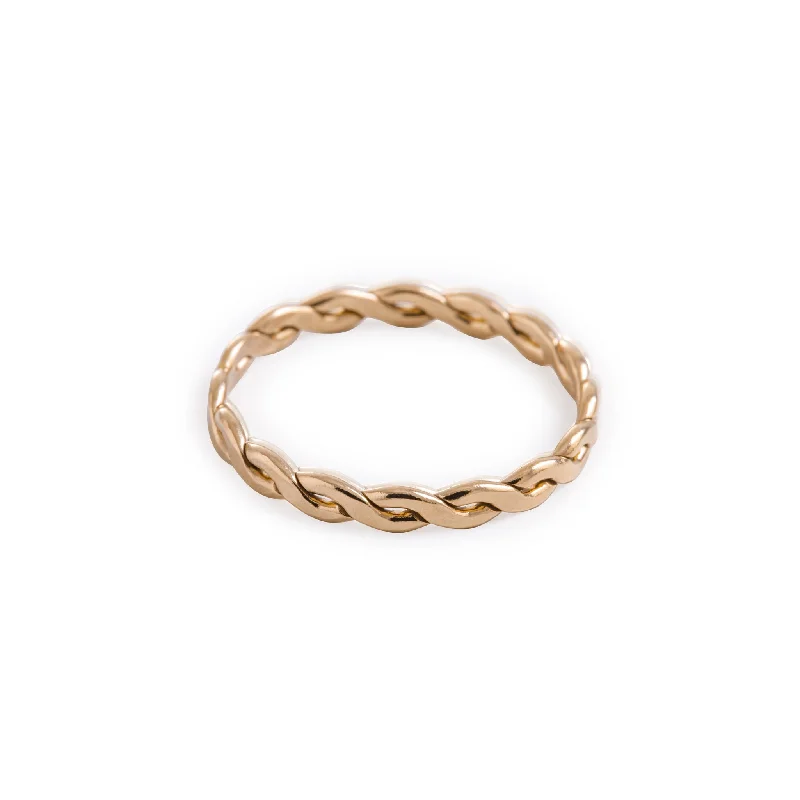 women's gemstone engagement rings-Gold Braided Stacking Ring