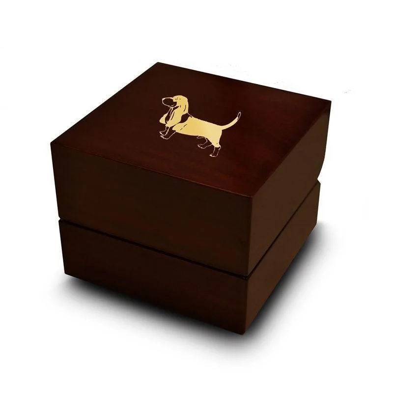 engagement rings with side stones-Basset Hound Dog Engraved Chocolate Dark Wood Personalized Wooden Wedding Ring Box