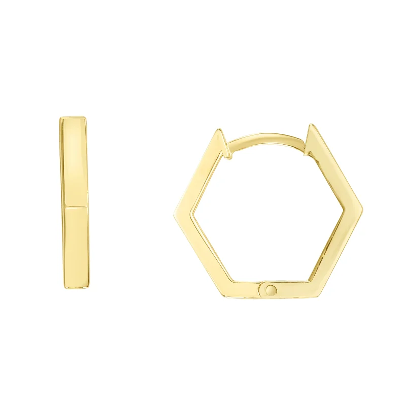 women's multi-colored earrings-14K Hexagon Huggies