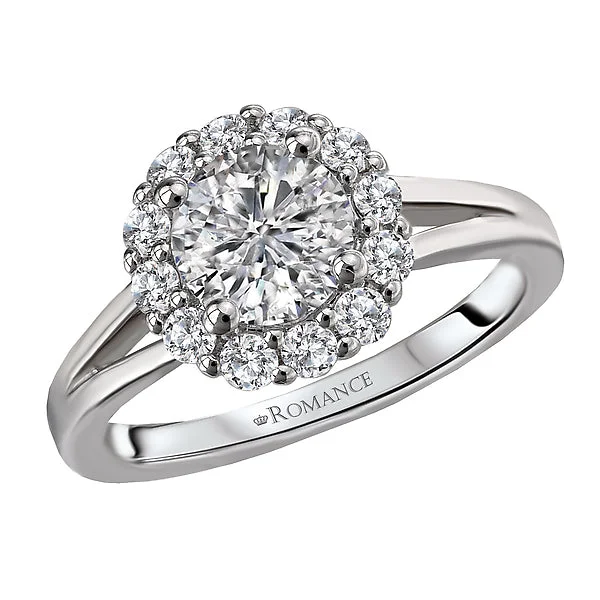 engagement rings with intricate designs-14K White Gold Split Shank Semi-Mount Romance Collection Wedding Ring.