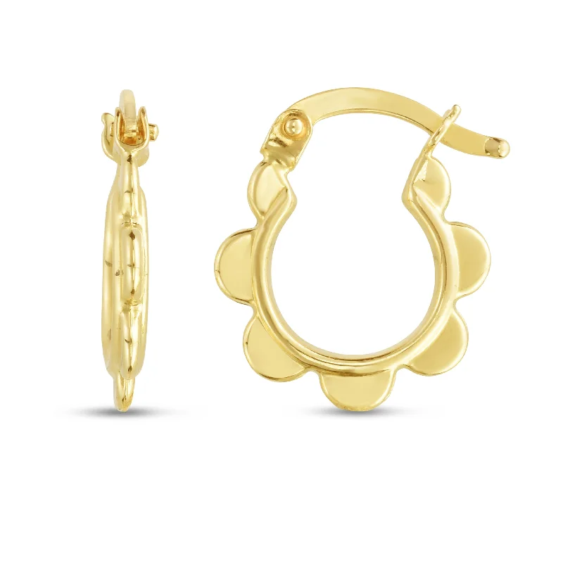 women's geometric drop earrings-14K Scalloped Hoop