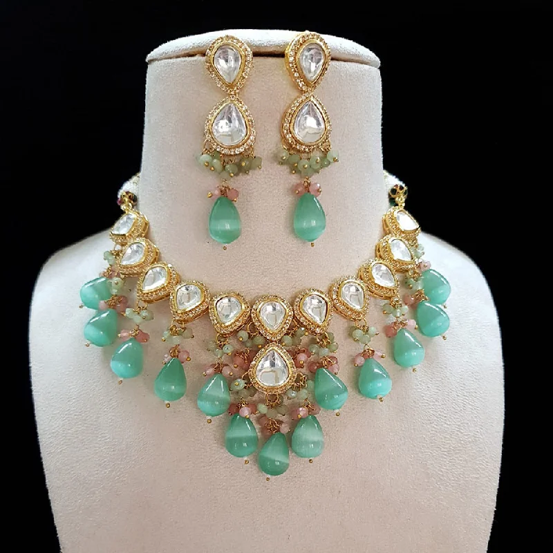 women's crystal necklaces-Shubhratnam Jewellers Gold Plated Kundan Necklace Set