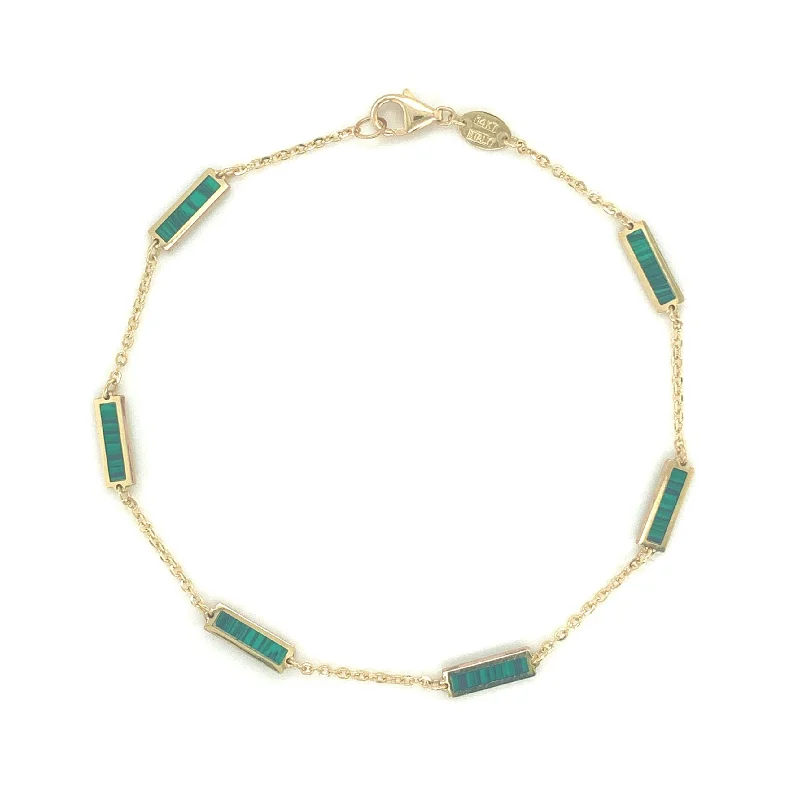 women's statement bangles-14k Gold & Malachite Station Bar Bracelet