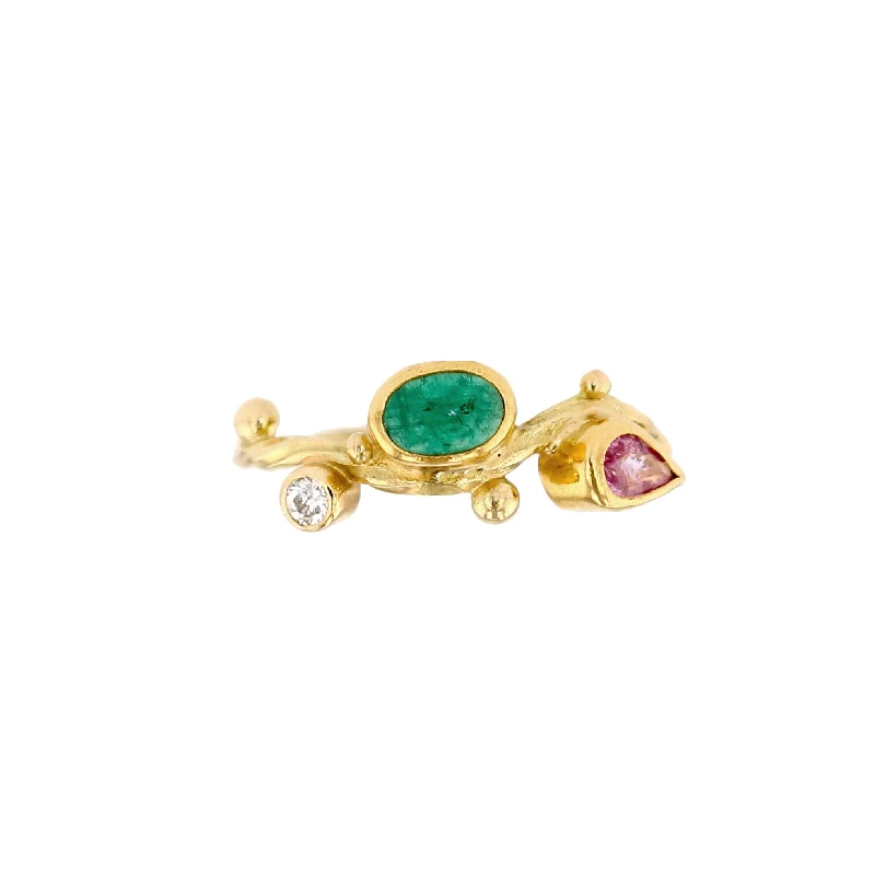 women's rose gold rings-Seafire 18K & 22K Gold Ring w. Diamond, Sapphire & Emerald