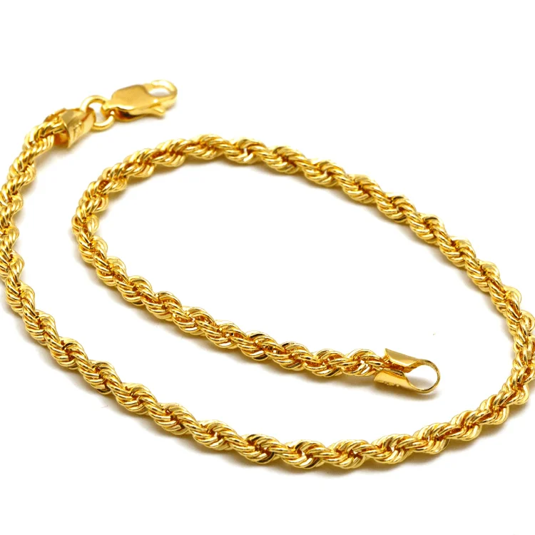 women's dainty bracelets-Real Gold Solid Thick Rope Chain Bracelet 4 MM 2603 (19 C.M) BR1556