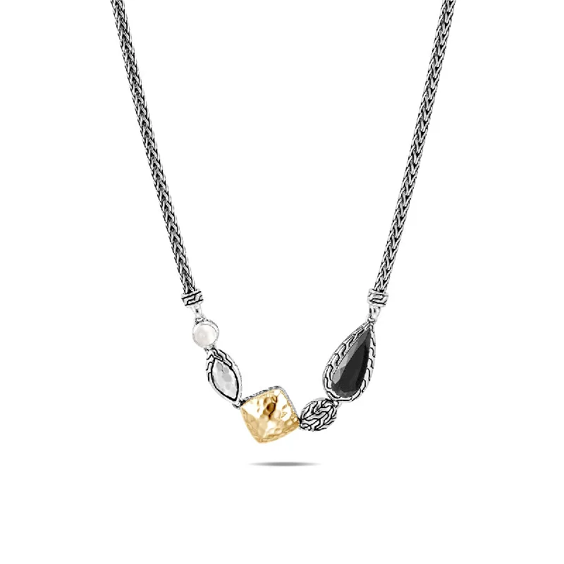 women's luxury gold necklaces-Classic Chain Hammered Necklace with Moonstone and Jade