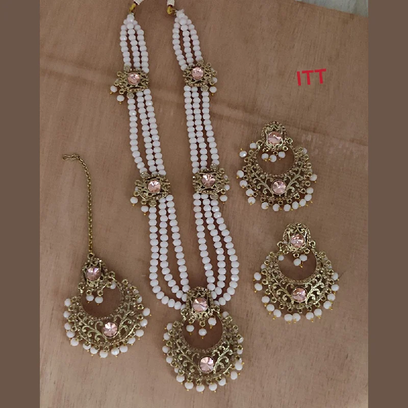 women's dainty necklaces-Lucentarts Jewellery Kundan Stone & Beads Gold Plated Necklace Set