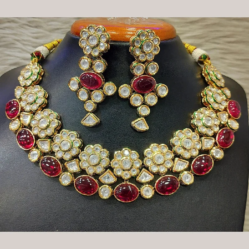 women's chain necklaces-Jain Jewellers Gold Plated Kundan Necklace Set