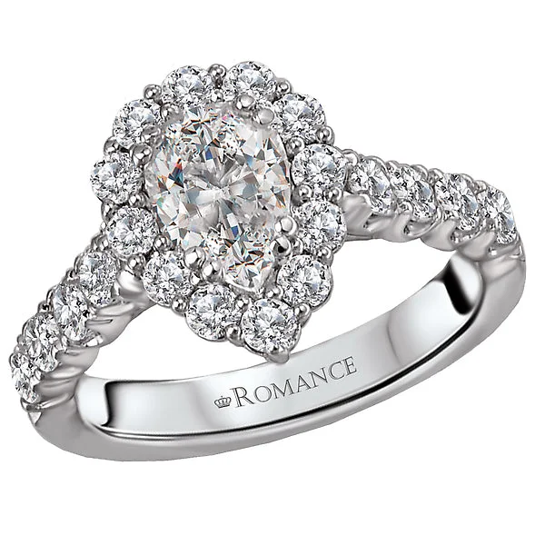 engagement rings with colored diamonds-14K White Gold Halo Semi-Mount Romance Collection Wedding Ring.