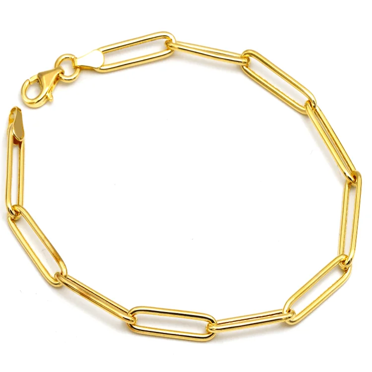 women's luxe tennis bangles-Real Gold Long Round Paper Clip Chain Bracelet Link Length 1.7 C.M 9482 (19 C.M) BR1584