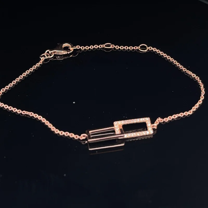 women's gold-plated bracelets-Modern Double Geometric Tennis Bracelet in 14k Rose Gold - #148 - KAT59719ARG