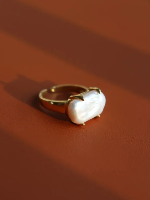 women's chic rings-Vintage Square Baroque Pearl Open Ring