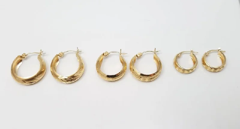 women's trendy drop earrings-Three Pairs of 14k Yellow Gold Hoops