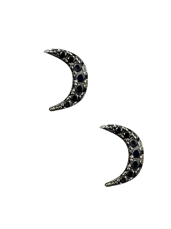 women's fashion-forward earrings-Black CZ Moon Studs