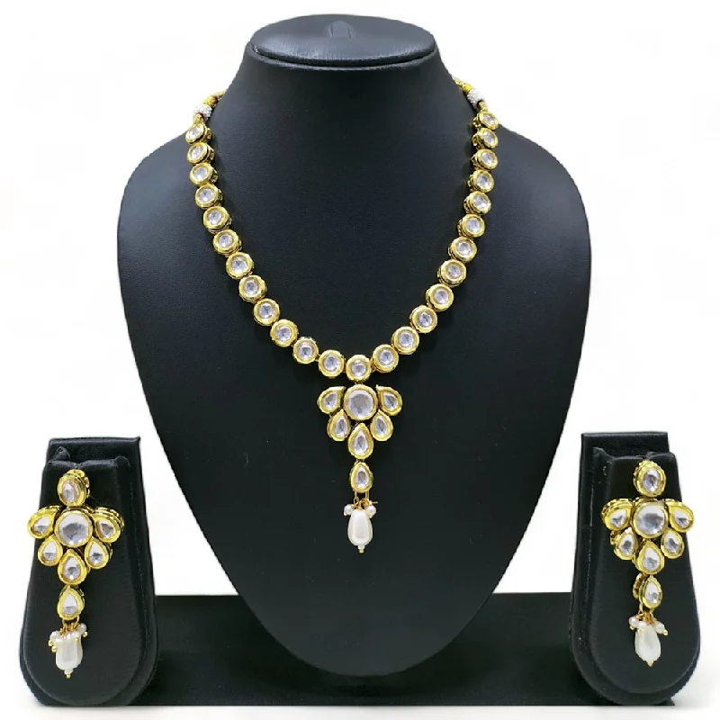 women's gold-plated necklaces-Gehana Mahal Gold Plated Kundan Necklace Set