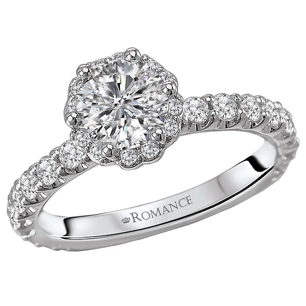 engagement rings for brides-14K White Gold Halo Semi-Mount Romance Collection Wedding Ring.