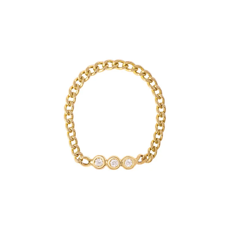 women's 18k gold rings-Three Chain Reactions 18K Gold Ring w. Diamonds