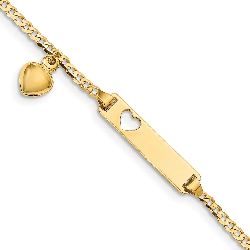 women's classic bracelets-14KT Yellow Gold 6-inch Childrens Lobster Clasp Heart ID Bracelet