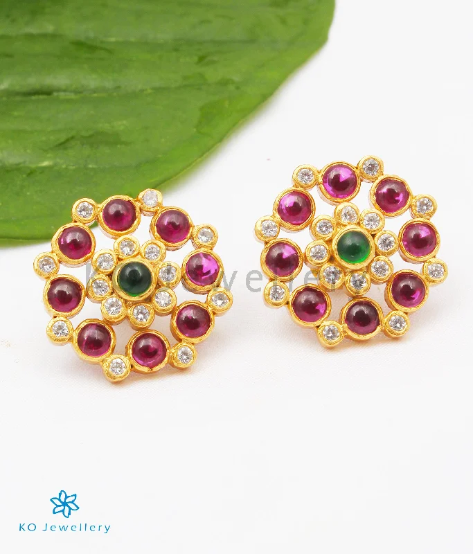 women's trendy gold earrings-The Yajata Silver Ear-studs (Red)