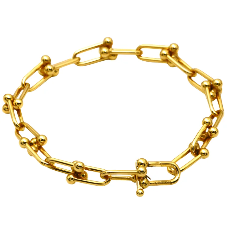 women's cuff bracelets-Real Gold GZTF Hardware With Real TF Lock Solid Chain Bracelet 0372 (17 C.M) BR1588