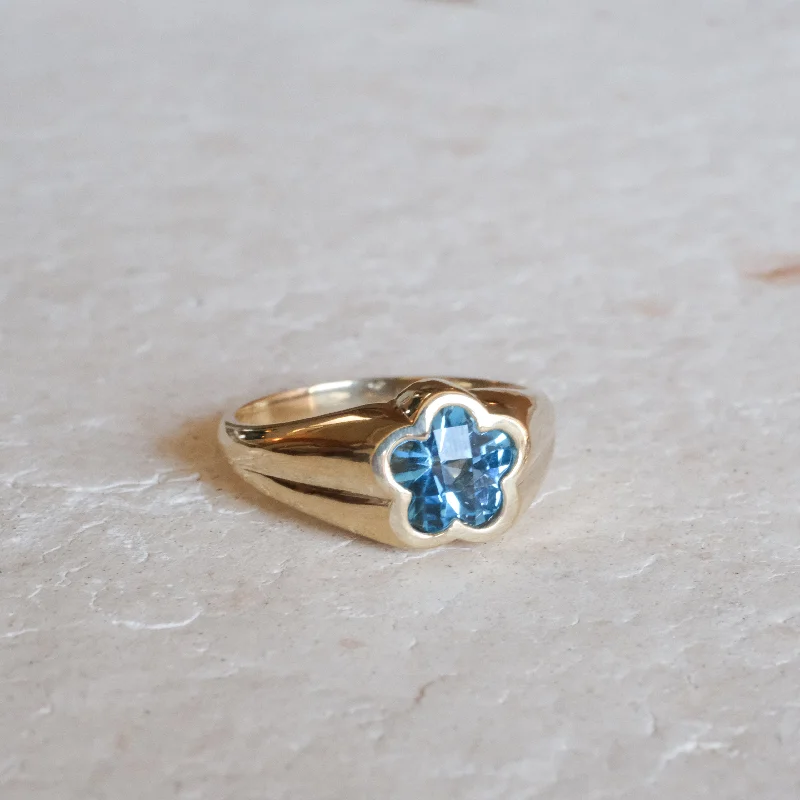 women's stackable rings-Bezel Flower Signet Ring | OOAK