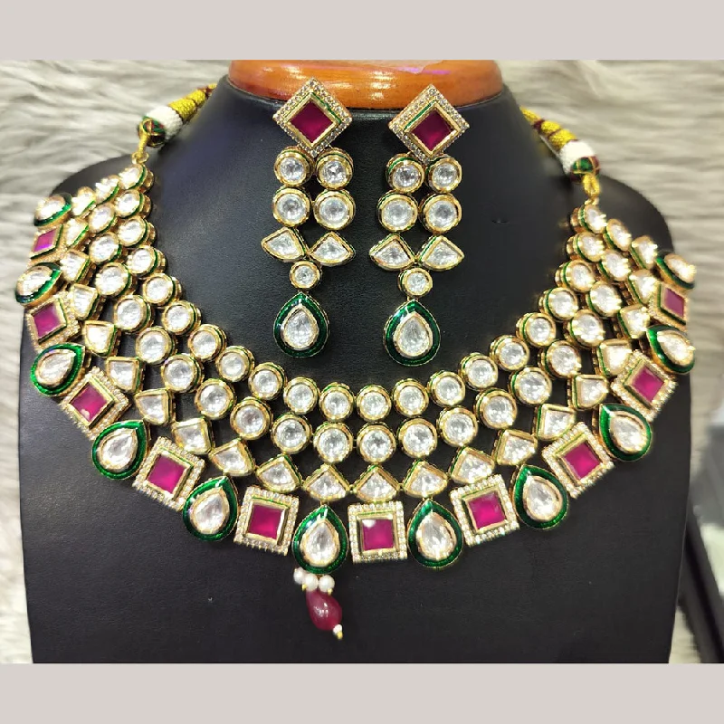 women's custom necklaces-Jain Jewellers Gold Plated Kundan Necklace Set