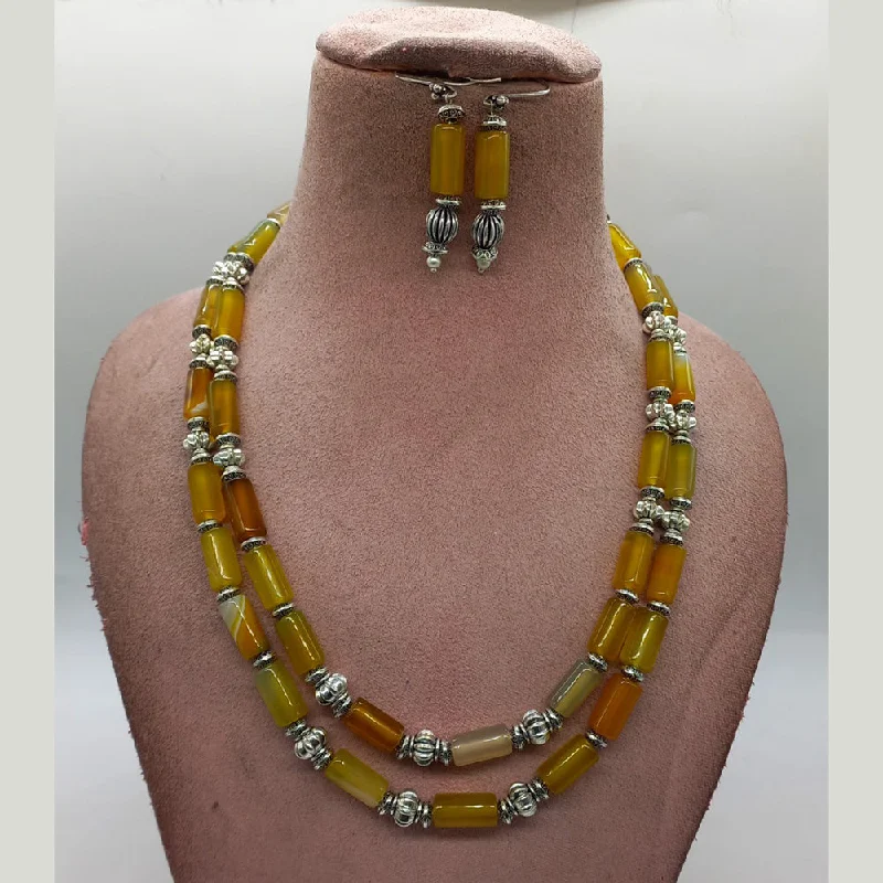 women's custom necklaces-MG Beads Agate Pipe Necklace And Earrings Set