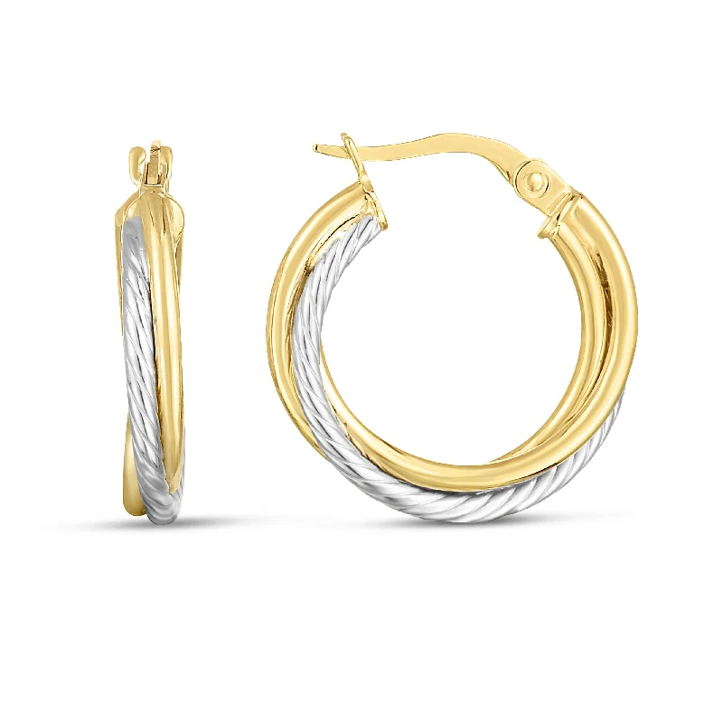 women's butterfly earrings-14K Two-tone Twisted Hoops