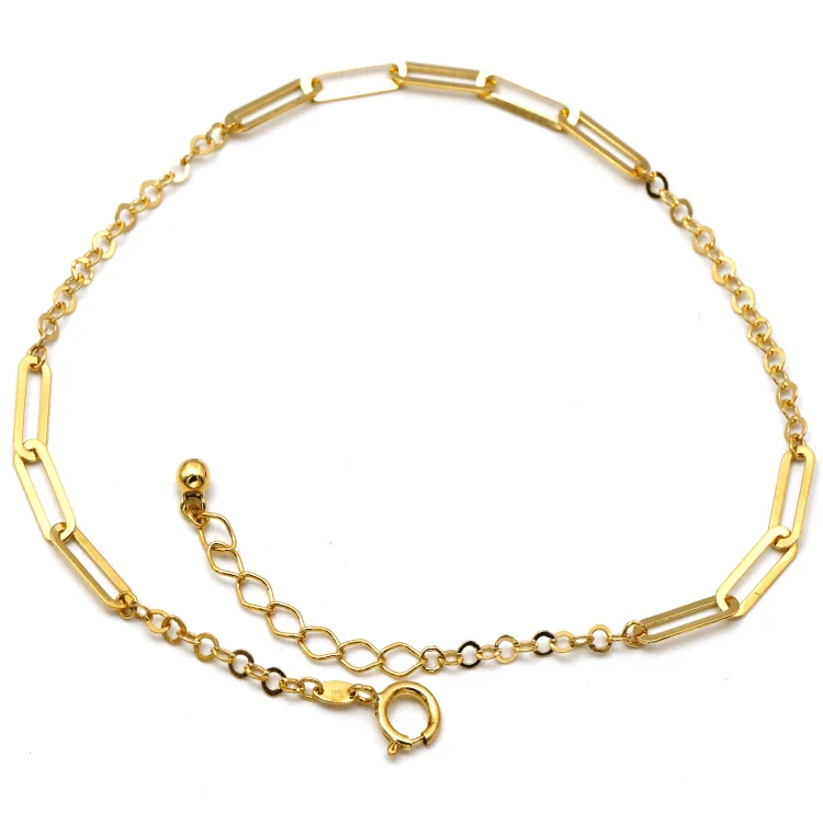 women's friendship bracelets-Real Gold Paper Clip Round Twisted Adjustable Size Bracelet 0278-VIII BR1494