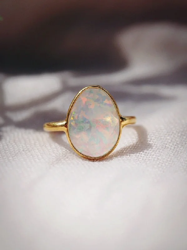 women's turquoise rings-Statement Fire Opal Ring - Hinuhinu